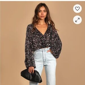 Women's Black Sequin Top